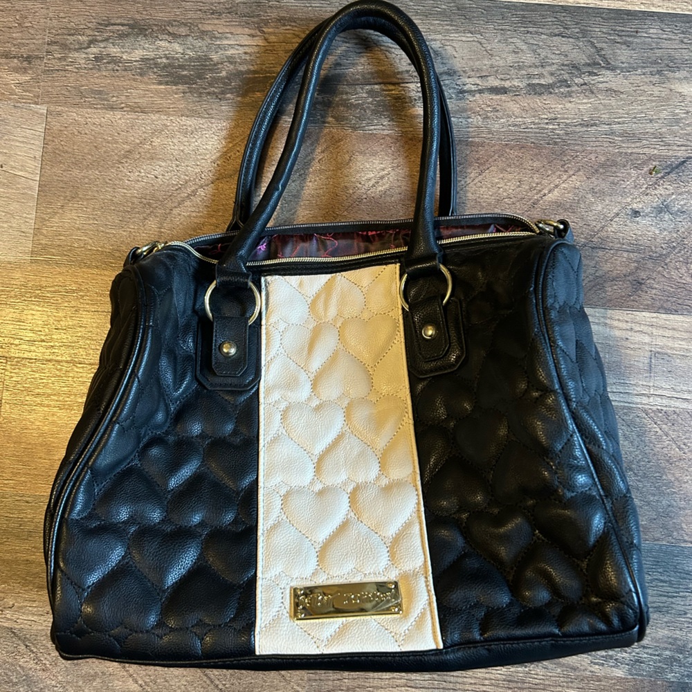 Large quilted pattern faux leather Betsy Johnson purse